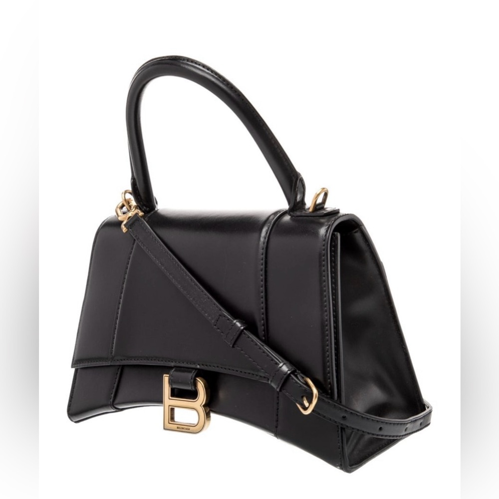 Balenciaga Black Leather Hourglass Top-Handle Satchel with Gold B Hardware - Picture 5 of 5